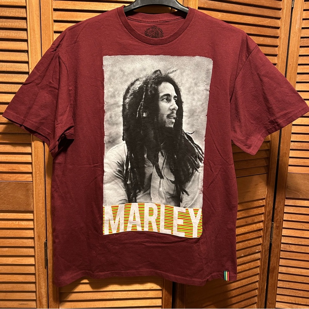 Burnin Bob Marley Burgundy Short Sleeves Tee Shirt
